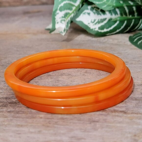 Marbled Orange Bakelite Bangles Set Of 3 Seasonal Fall Jewelry Tested - Picture 3 of 8